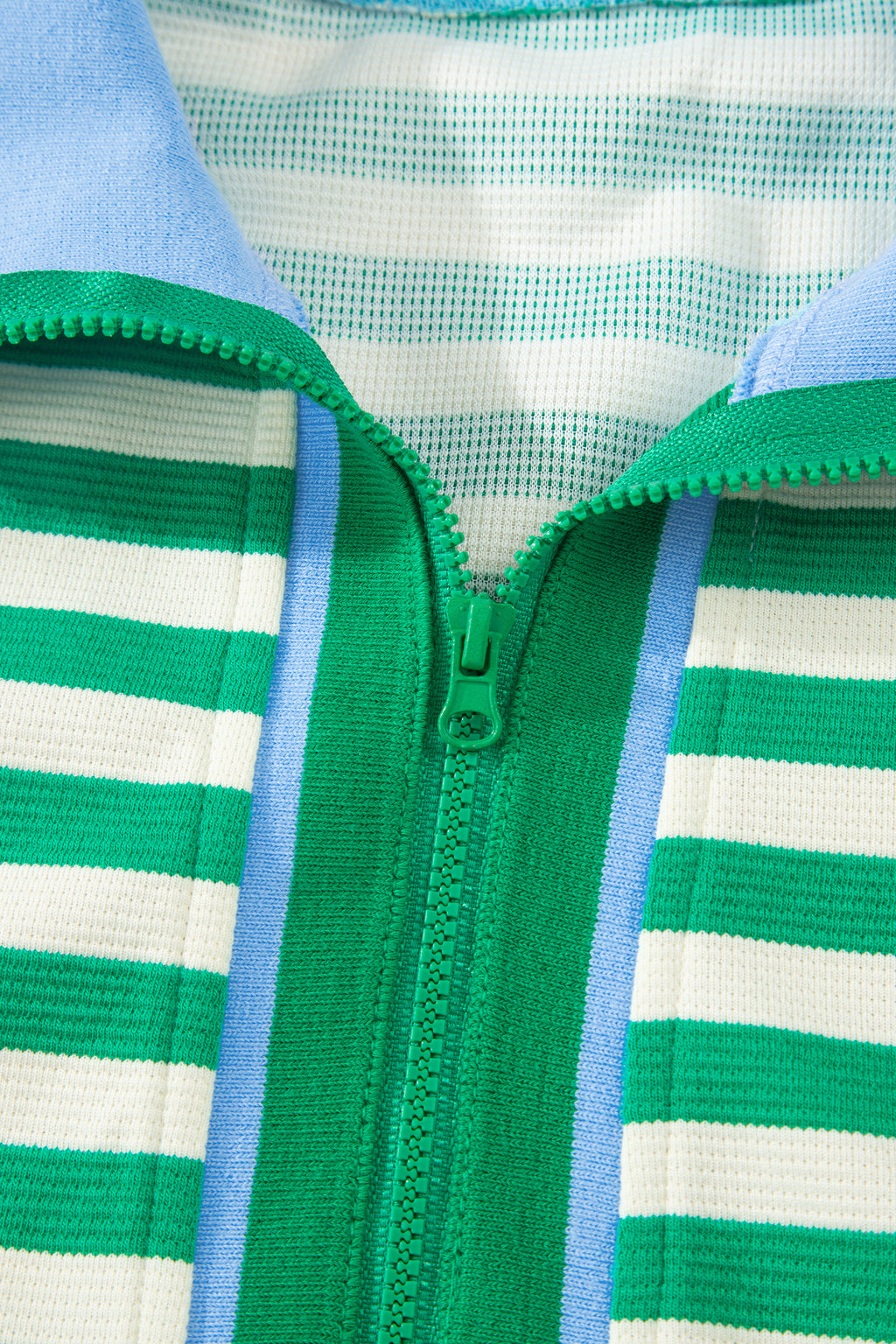 Bright Green Textured Stripe Print Contrast Trim Zip Collar Sleeveless 2pcs Skort Set