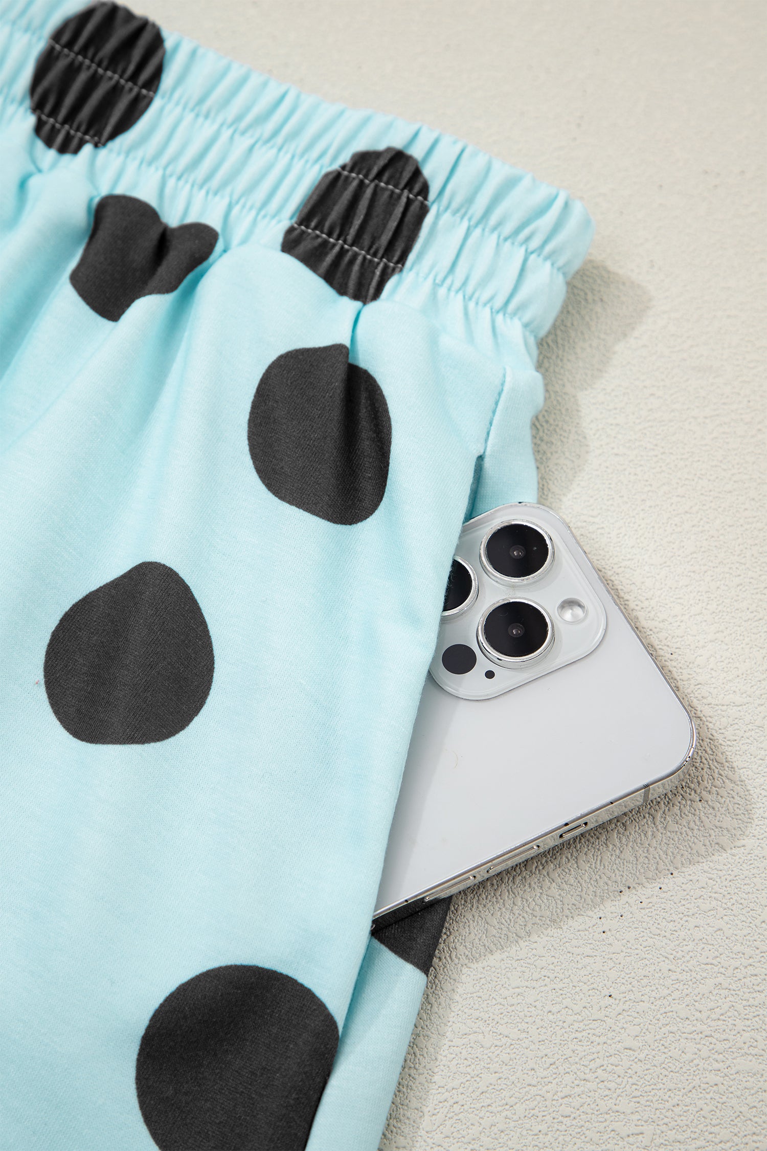 Sky Blue Polka Dot Short Sleeve Top Casual Skort 2pcs Outfit