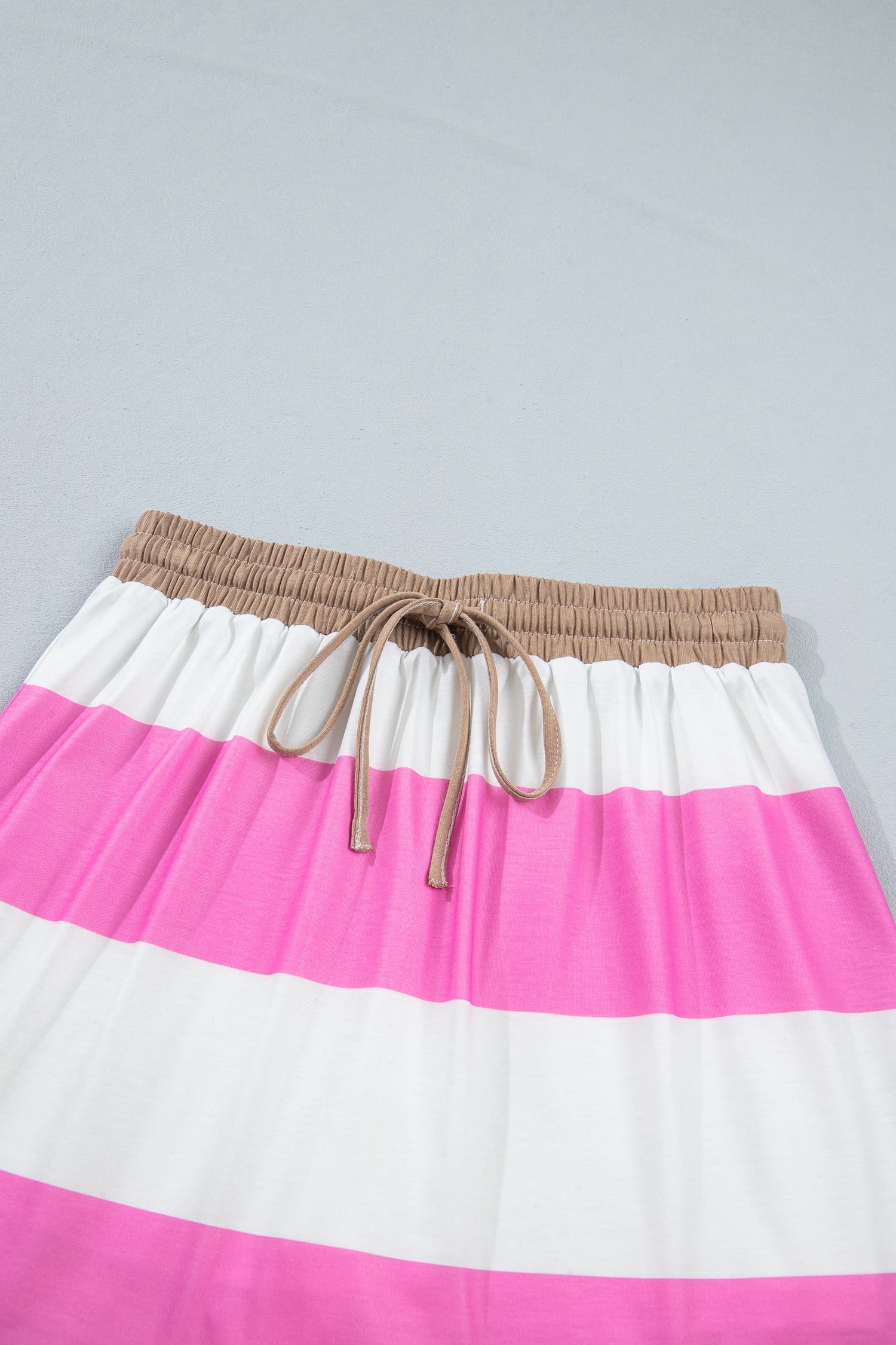 Rose Stripe Colorblock Trim Polo Tee Drawstring Mini Skort 2pcs Set