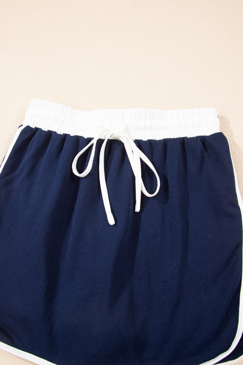 Navy Blue Varsity Stripe Detail Drop Shoulder Pullover Mini Skort Set
