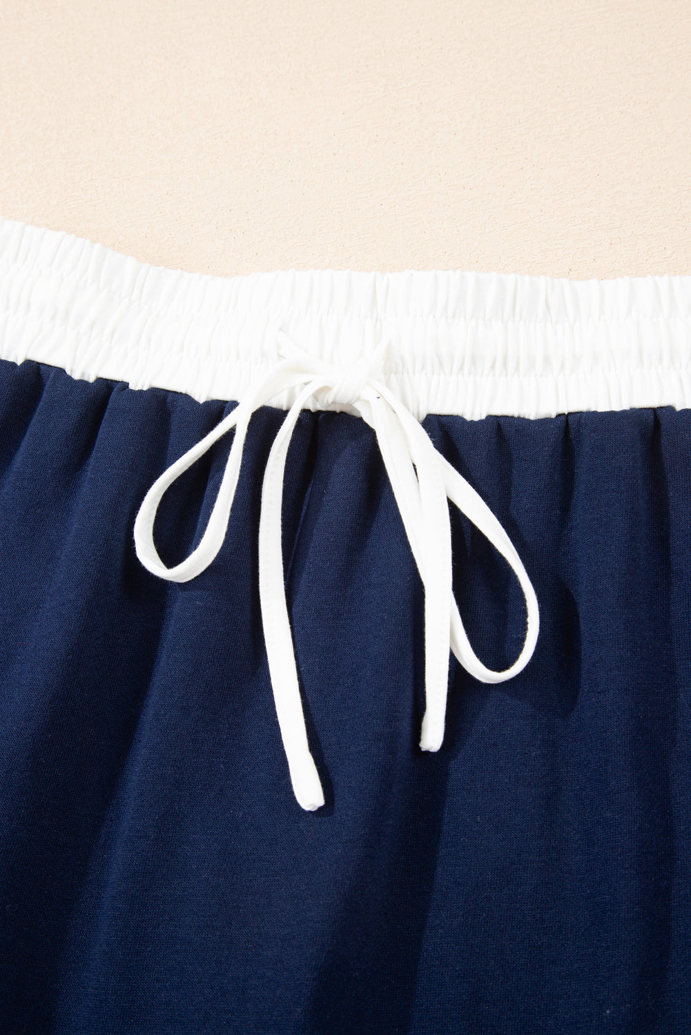Navy Blue Varsity Stripe Detail Drop Shoulder Pullover Mini Skort Set