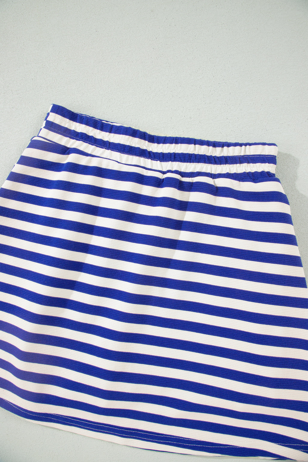 Dark Blue Textured Stripe Print Contrast Trim Zip Collar Sleeveless 2pcs Skort Set