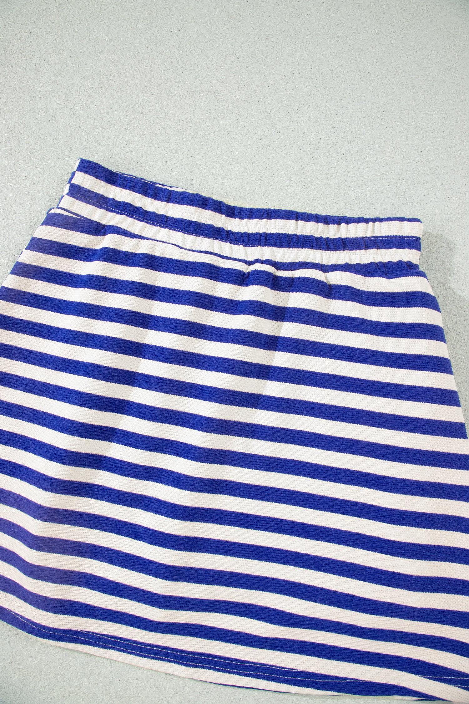 Dark Blue Textured Stripe Print Contrast Trim Zip Collar Sleeveless 2pcs Skort Set