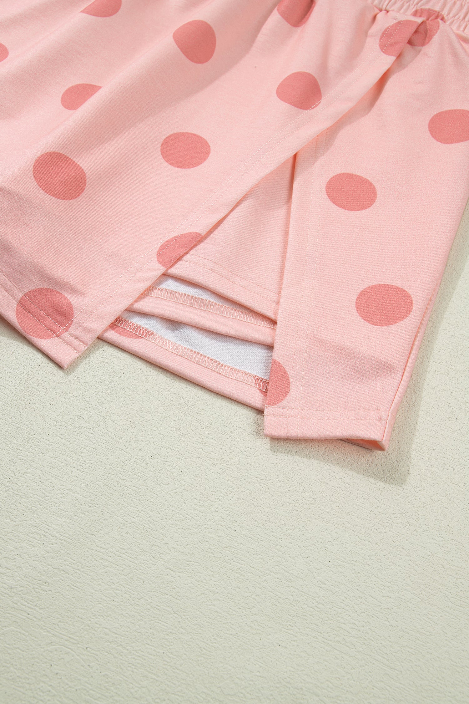 Pink Ribbed Trim Polka Dot Print Tank Split Mini Skort 2pcs Set