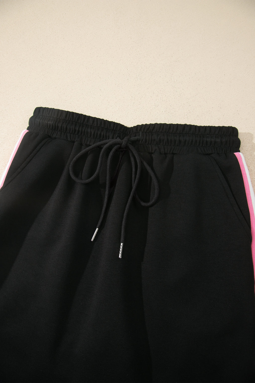 Black Preppy Striped Trim V Neck Polo Tee Drawstring Skort Set